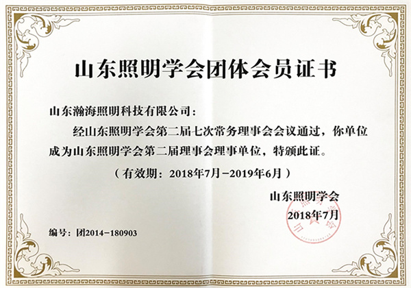 山东照明学会团体会员书